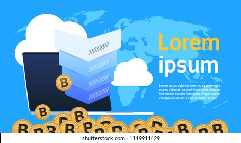 bitcoin cryptocurrency funnel with steps stages business infographic. purchase diagram concept over blue background copy space flat design vector illustration