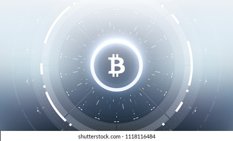 Bitcoin Cryptocurrency Futuristic Sci-Fi Technology Circular HUD Background Illustration. Worldwide Digital Money Blockchain System