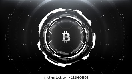 Bitcoin Cryptocurrency Futuristic Sci-Fi Technology Circular HUD Background Illustration. Worldwide Digital Money Blockchain System