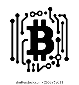 bitcoin cryptocurrency glifo ícone vetor. bitcoin criptomoeda sinal. isolado contorno símbolo ilustração preta, O símbolo Bitcoin emblema representa dinheiro digital. Vetor de símbolo de criptomoeda	