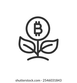 Icono de Vector de crecimiento de criptomonedas de Bitcoin aislado sobre fondo blanco