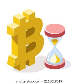 Bitcoin cryptocurrency hourglass. Vector 3d line isometric, color web icons, new flat style. Creative design idea for infographics.