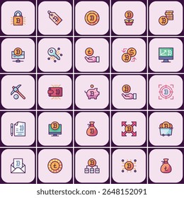 Bitcoin e Criptomoeda ícone definido com estilo de arte de linha para Digital Asset Theme