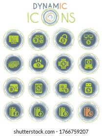 Bitcoin and cryptocurrency icons on white background with dynamic lines for animation for your design progects