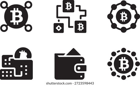 Bitcoin ícones de criptomoeda simbolizando tecnologia blockchain e carteiras digitais para transações seguras exibidas em vários projetos e conceitos.