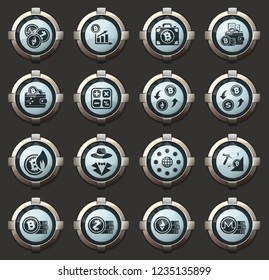 Bitcoin and cryptocurrency icons in the vector stylish round buttons for mobile applications and web