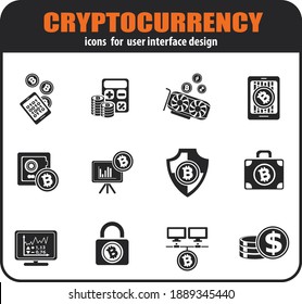 Bitcoin and cryptocurrency icons for your design progects. Mining digital money