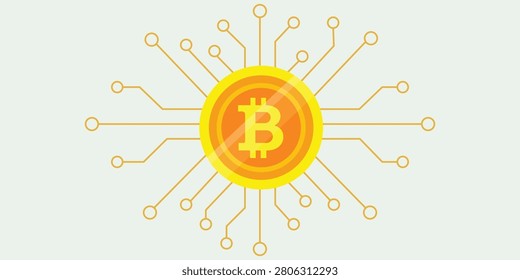 Bitcoin cryptocurrency illustration with blockchain network connections representing digital finance investment technology innovation and virtual payment concepts suitable for fintech and economic projects