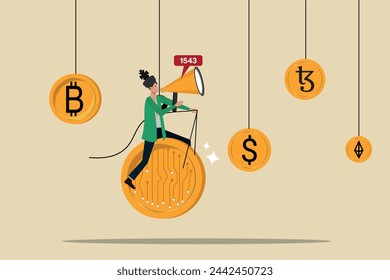 Bitcoin and cryptocurrency investing, crypto trading make profit and earning from Bitcoin price, A businessman is making a fortune and announcing the amount of his profit svg