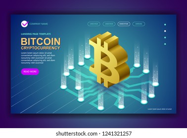 Bitcoin cryptocurrency isometric concept, Isometric vector concept banner, Marketing and finance vector isometric concept.