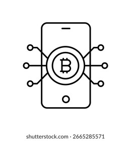Icono de línea de criptomonedas de Bitcoin: moneda digital y símbolo de cadena de bloques