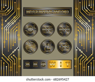 bitcoin cryptocurrency logo and icon set 