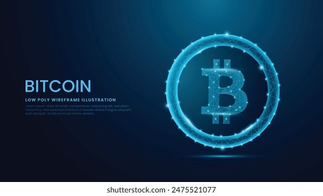 Bitcoin Cryptocurrency Low poly Wireframe. BTC Crypto currency, virtual electronic, internet money. Payment symbol. Cryptocurrency concept Vector Illustration