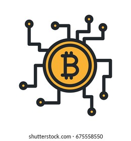 Bitcoin Cryptocurrency Minimal Color Flat Line Outline Stroke Icon Pictogram Symbol