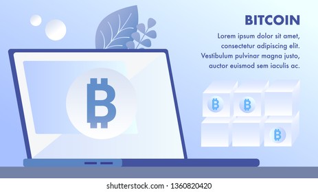Bitcoin, Cryptocurrency Mining Banner Template. Blockchain Technology Investment. Financial Innovation, Digital Wallet, Virtual Money. Stock Market trading. Flat Vector Illustration with Copyspace