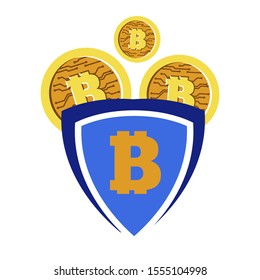 Bitcoin. Cryptocurrency, mining digital currency. Gold coins with bit symbol. Blockchain scheme, transaction of internet money and investment online. Colorful vector illustration on white background.