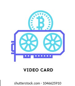 Bitcoin cryptocurrency mining graphic video card. Bitcoin and Cryptocurrency Icons