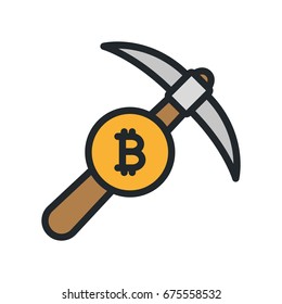  Bitcoin Cryptocurrency Mining Pickaxe Minimal Color Flat Line Outline Stroke Icon Pictogram Symbol
