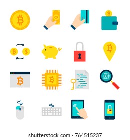 Bitcoin Cryptocurrency Objects. Set of Financial Items Isolated over White.
