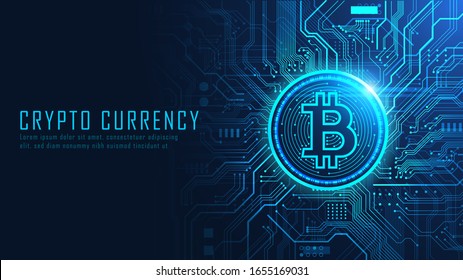 Bitcoin cryptocurrency on circuit board graphic with sample texts, Vector illustrator
