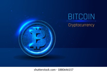Bitcoin cryptocurrency on a Coin. Polygonal business, money, currency, cash, circle concept. Cryptographic principles to create unique, non-reproducible and shared currency tokens
wireframe. low poly