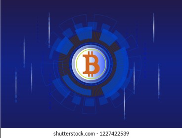 Bitcoin cryptocurrency on digital technology background.
