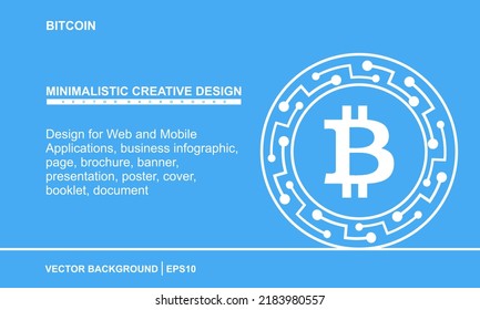 Bitcoin cryptocurrency on line style. Bitcoin Coin symbol on blue background. Concept cryptocurrency design for Web and Mobile Applications, business infographic, page, brochure, banner, presentation