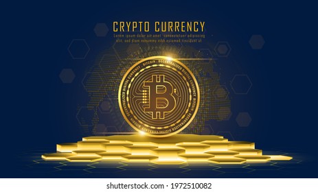 Bitcoin cryptocurrency on pedestral, Vector illustrator