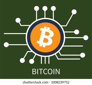 Bitcoin cryptocurrency poster with symbol of most popular coin system of internet, logo and connected lines and dots isolated on vector illustration