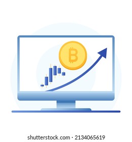 Bitcoin cryptocurrency price up. Bitcoin going up. Graph up.