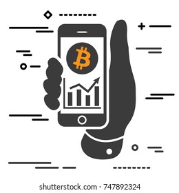 bitcoin cryptocurrency profit chart on the screen of phone