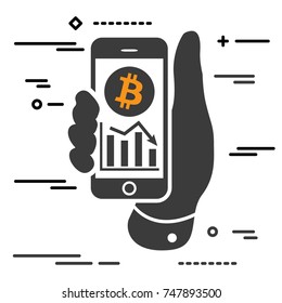 bitcoin cryptocurrency recession chart on the screen of phone
