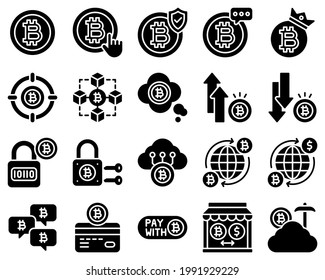 Bitcoin and Cryptocurrency related vector icon set, solid style