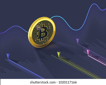 Bitcoin cryptocurrency rising and falling, changing it's course on the stock market