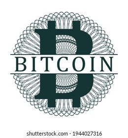 Bitcoin Cryptocurrency Rossette Stamp. Digital Money Vector Design Icon. Security Watermark Bank Style.