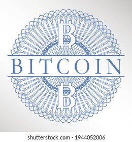 Bitcoin Cryptocurrency Rossette Stamp. Digital Money Vector Design Icon. Security Watermark Bank Style.