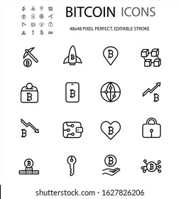 Bitcoin, cryptocurrency simple line icon set vector illustration. 48x48 Pixel Perfect. Editable stroke,