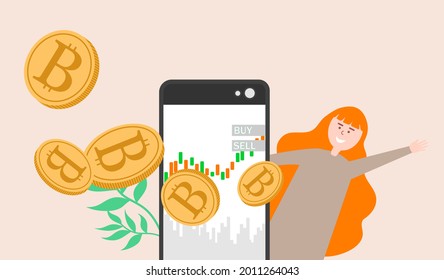 Bitcoin cryptocurrency with smartphone, Vector illustration
