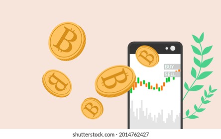 Bitcoin cryptocurrency with smartphone, Vector illustration