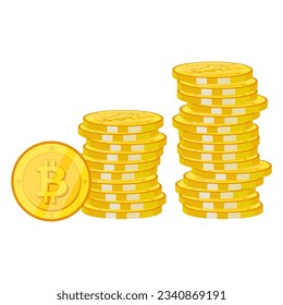 Dinero digital de monedas de oro de montaña apiladas. Monedas de criptomoneda, moneda virtual, capitalización. Icono aislado sobre fondo blanco.