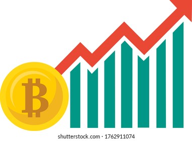 Bitcoin Cryptocurrency Stock Value Market Demand Price Rise Increase Up Skyrocket With Graph Chart Diagram Illustration Vector. Can Be Used For Web, Mobile, Infographic And Print.