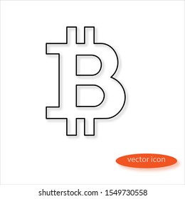Bitcoin cryptocurrency symbol drawn by thin line casting a shadow, vector