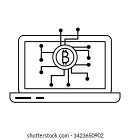 Bitcoin cryptocurrency symbol laptop screen vector illustration graphic design