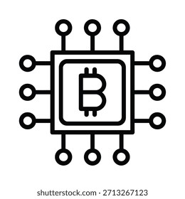 Bitcoin cryptocurrency symbol on a computer chip icon