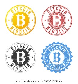 Bitcoin Cryptocurrency Symbol Stamp. Digital Money Vector Design Icon. Crypto Currency Block chain Style.