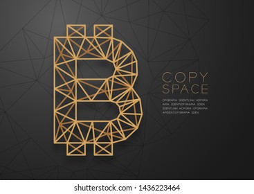 Bitcoin cryptocurrency symbol wireframe Polygon golden frame structure, Business finance concept design illustration isolated on black gradient background with copy space, vector eps 10