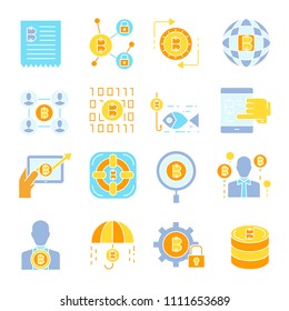 bitcoin and cryptocurrency technology concept icons set