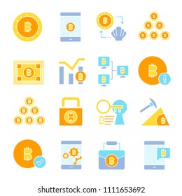 bitcoin and cryptocurrency technology concept icons set