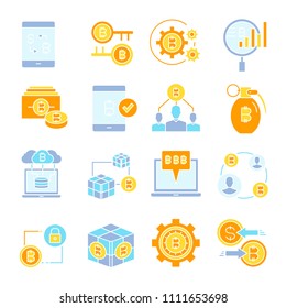 bitcoin and cryptocurrency technology concept icons set
