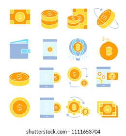bitcoin and cryptocurrency technology concept icons set